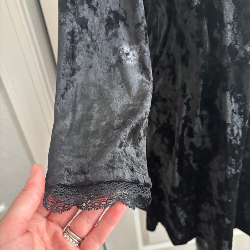 Free People Kat Black Crushed Velvet & Lace Mini Dress XL Whimsygoth Witchy - Picture 14 of 15